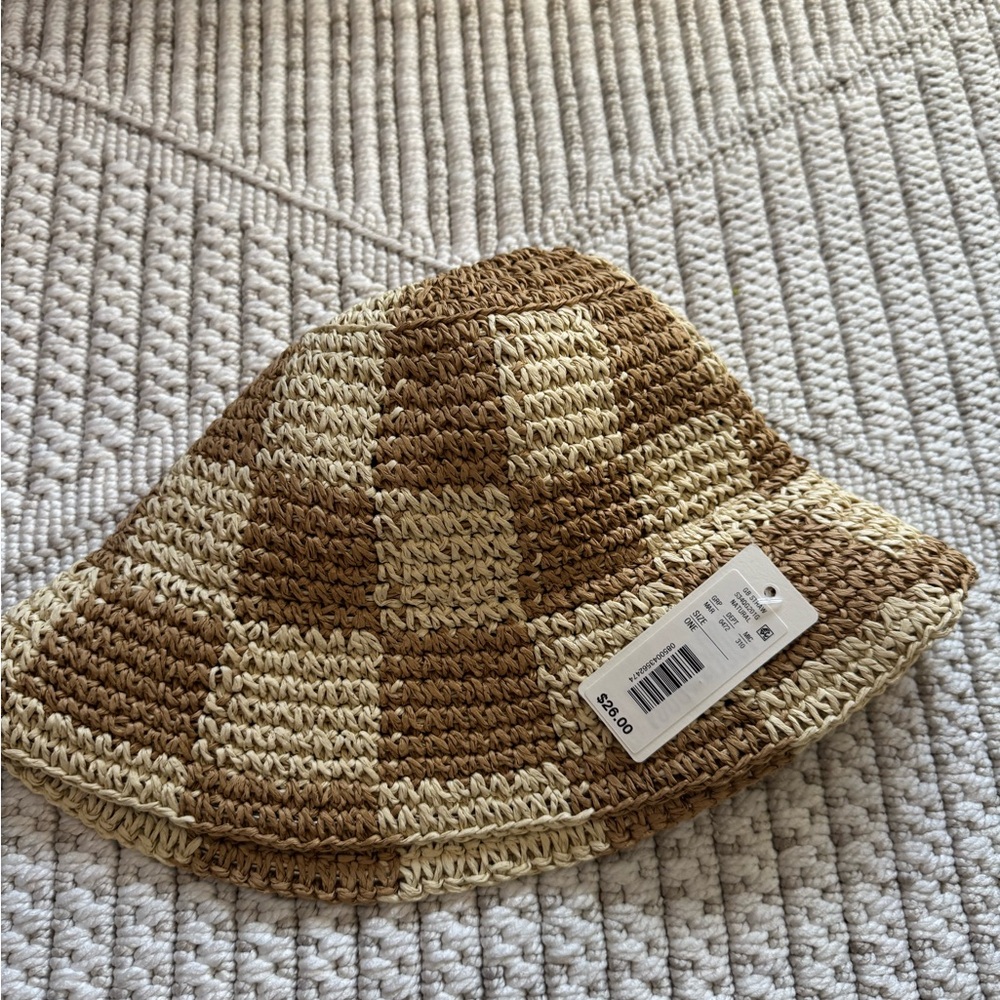 Woven Bucket Hat - Brown and Cream